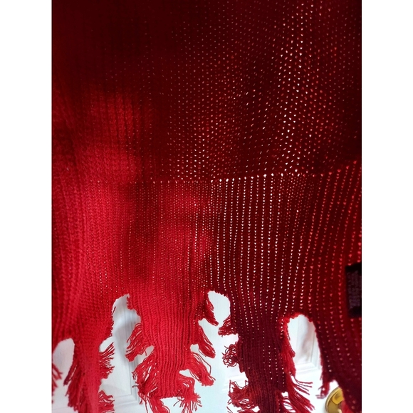 NWOT Red Distressed Knit Sweater - Picture 7 of 8